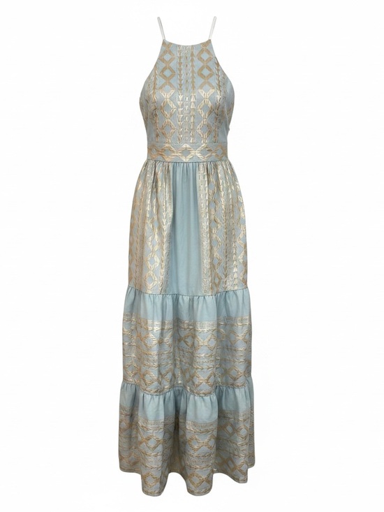 Lace The Label Dresses & Skirts - Halter Maxi Dress in Light Blue with Gold Accents